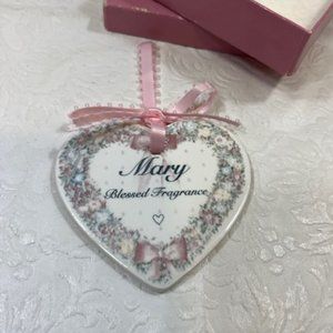 Vintage Heart "Mary" "Blessed Fragrance" Holiday Christmas Ornament Ceramic 3"